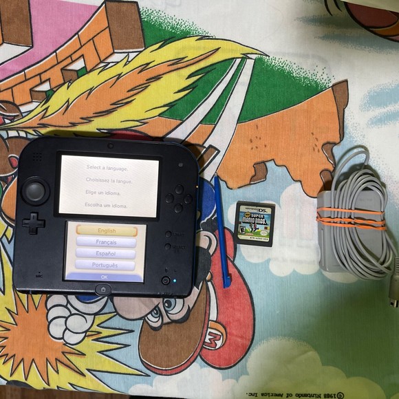 Nintendo 2DS Handheld Video Game Console System Black/Blue FTR-001 Mario Bros - Picture 4 of 4